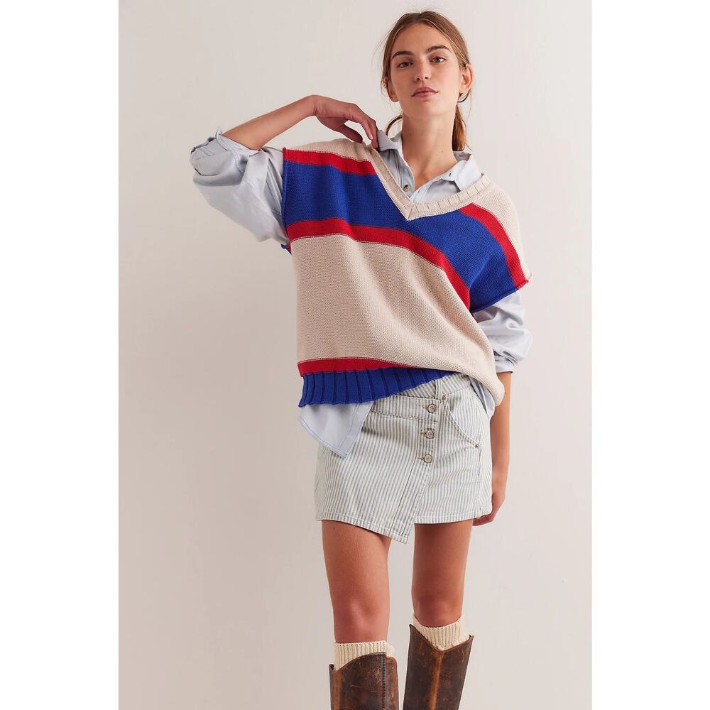 NWT Free People We The Free Wynne Denim Skirt Railroad Stripe 32